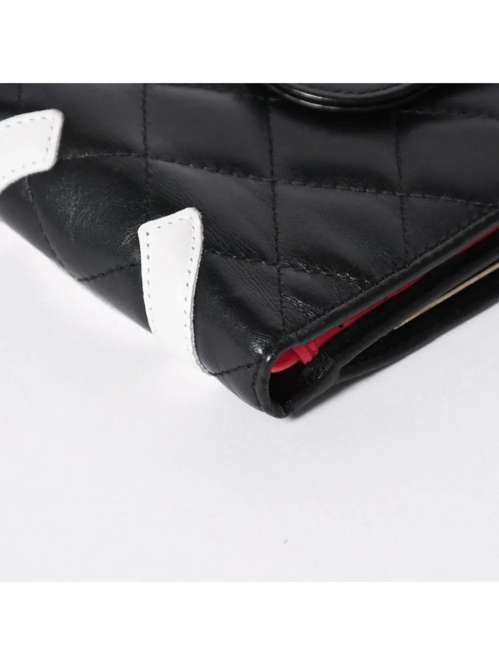 Chanel Cambon Line Bifold Wallet CC Logo Calfskin Kiss Lock Black Silver
